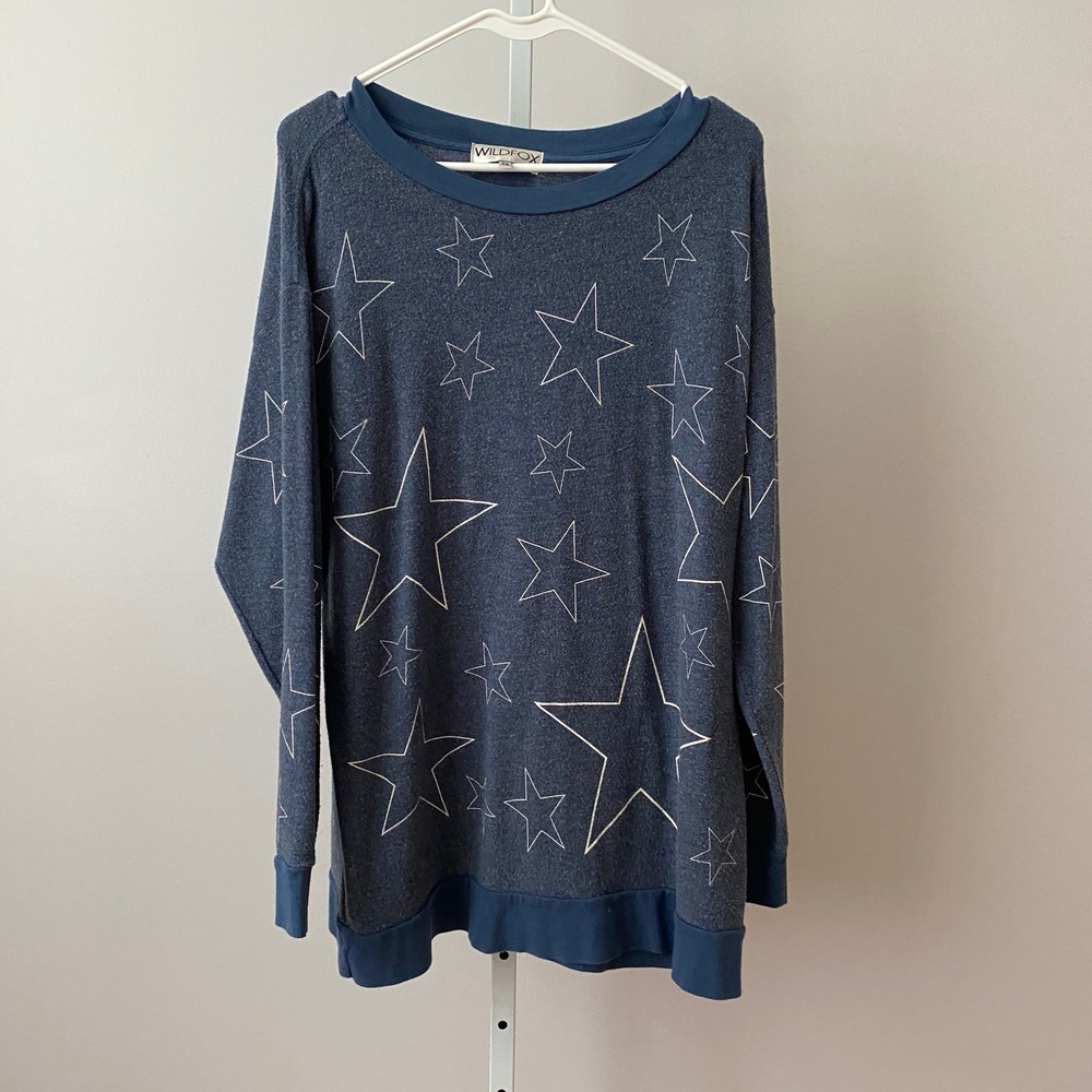 Wildfox‎ XS Blue Star Celestial Baggy Coastal Sweatshirt Long Sleeve Pullover